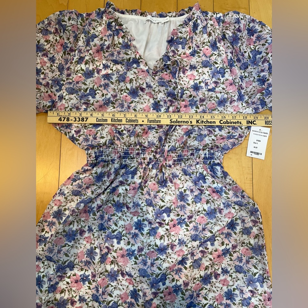NWT- LUSH Floral Print Short Sleeve Dress w.Elasticated Waist&Frill Collar- Sz L - Picture 9 of 12